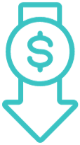 Arrow pointing down icon. Dollar sign symbol with a circle on top of arrow.
