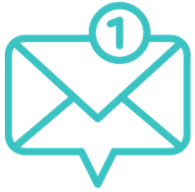 An envelope message icon with a notification bubble